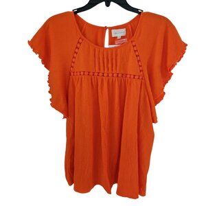 MELLODAY Anthropologie Womens Medium Orange Boho Peasant Top Blouse NEW